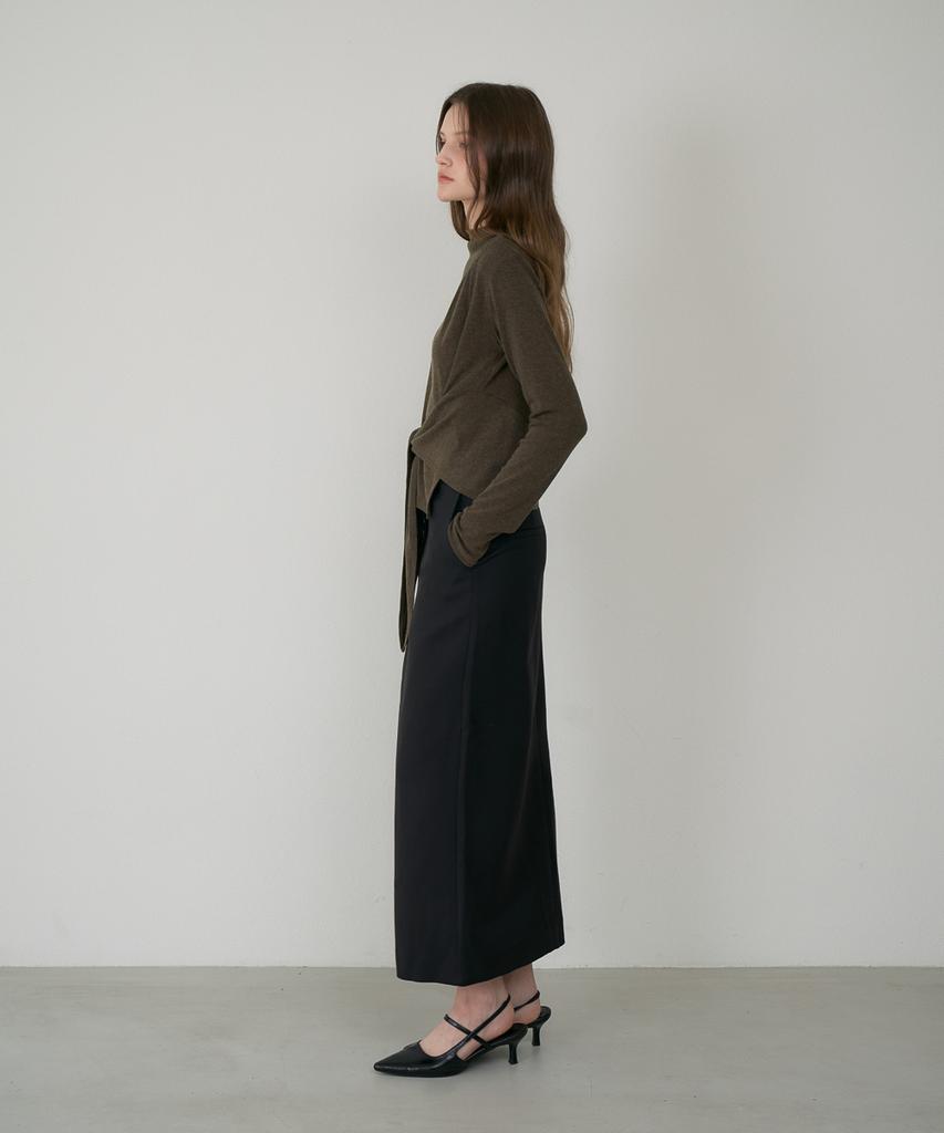 DEHEVE Wool Mock-Neck Wrap Long Sleeve [Khaki]