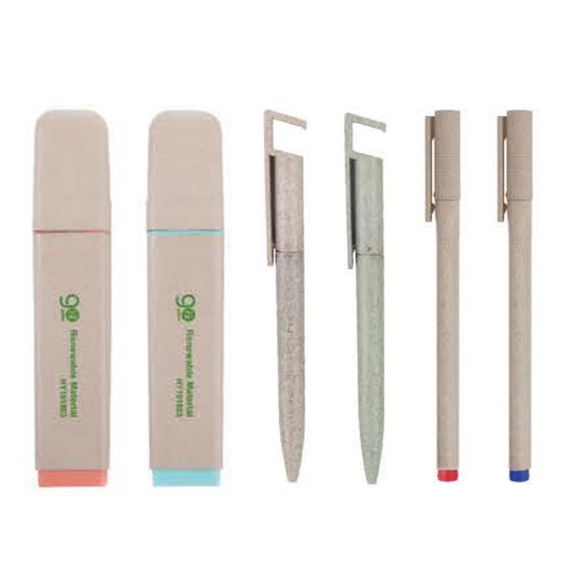 Eco-friendly Bamboo & Kraft Paper Ballpoint and Highlighter Pen Made from Wheat Straw & Coffee Grounds - Customizable.