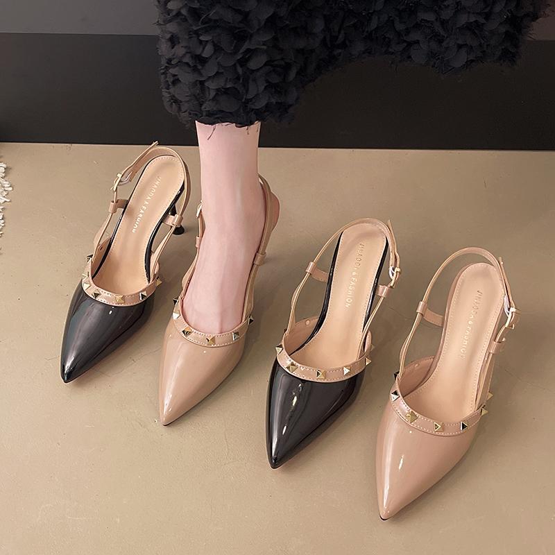 Fashion 2025Luxury Women's Shoes Brand Woman Sandals Rivets Summer Designer  High Heels Shoes Female Leather Pointed Toe Pumps Fashion