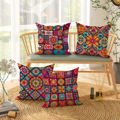1pc, Mandala Flower Plaid Patchwork Pillow Covers, Bohemian Abstract Vintage Pillow Covers,Home Furnishing Decoration