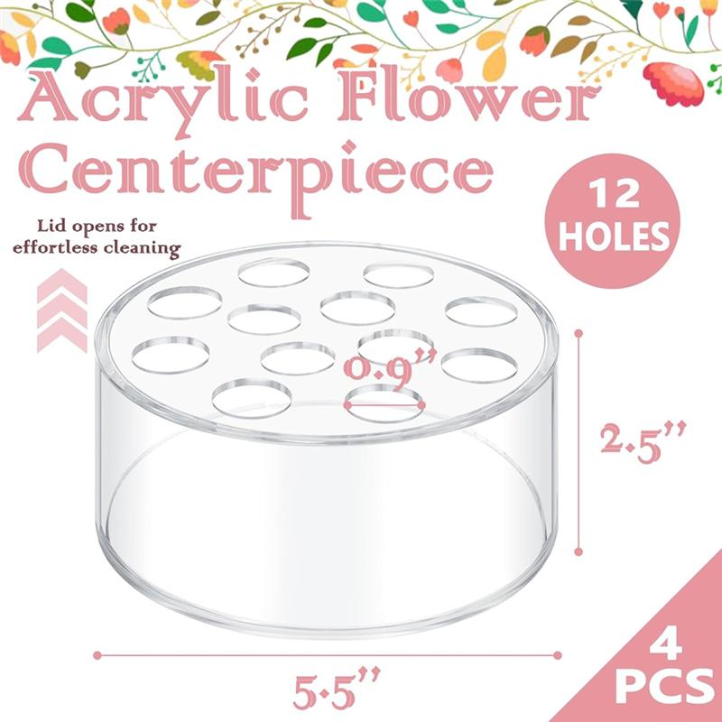 Good-4 Pack Acrylic Flower Vase Round, Clear Vase, Flower Vases For Centerpieces, Floral Low Vases For Dining Table Reception