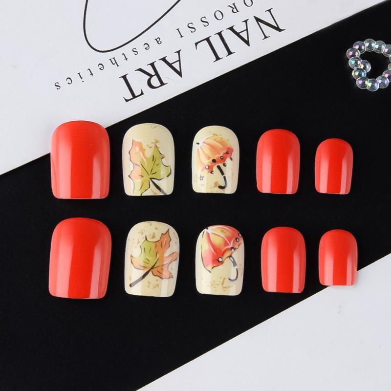 24PCS Elegant Maple Leaf False Nail ABS Build Artificial Nail Easy Application Multiple Sizes For Daily Comfort Wear