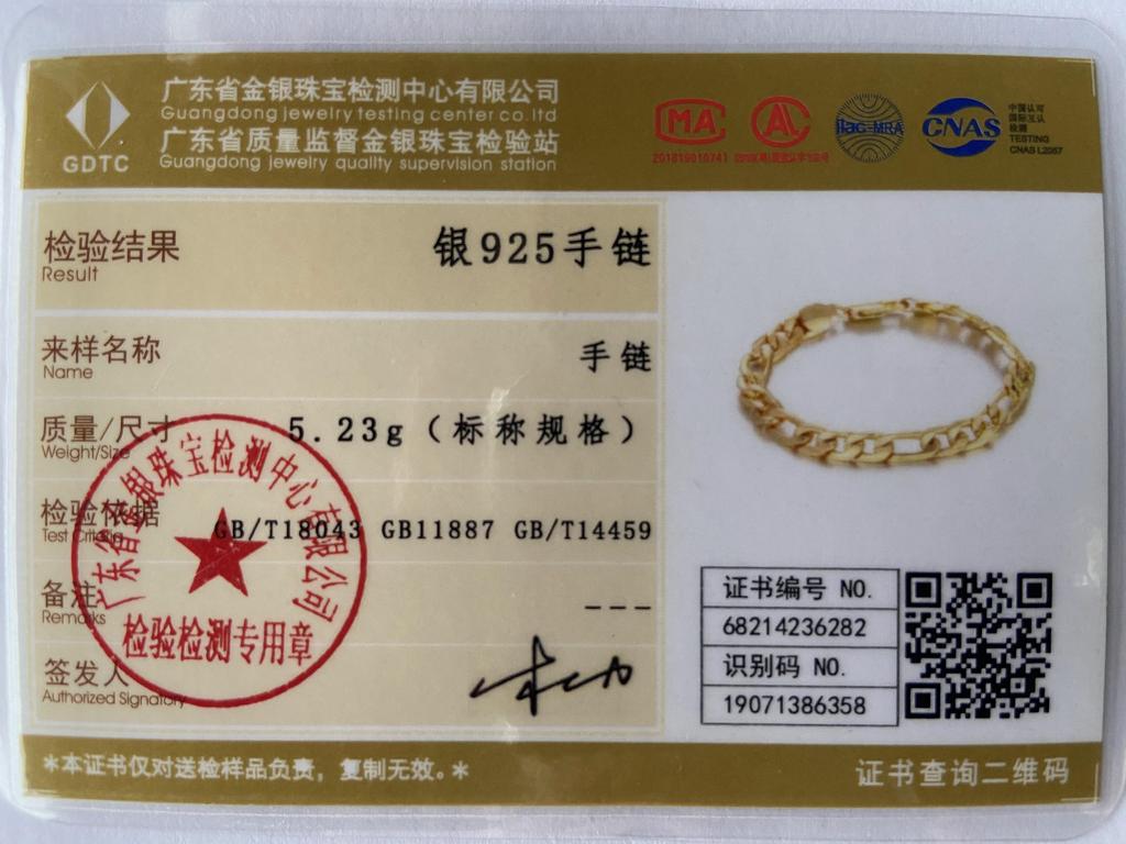 Náramek z 925 Sterlingového stříbra 8mm boční řetízek zlatý módní svatební šperk