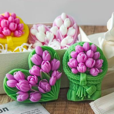 Herz Blume Aroma Kerze Silikonform DIY Tulpenstrauß Gips Diffusorstein Handgemachte Seife Silikonform Heimdekoration