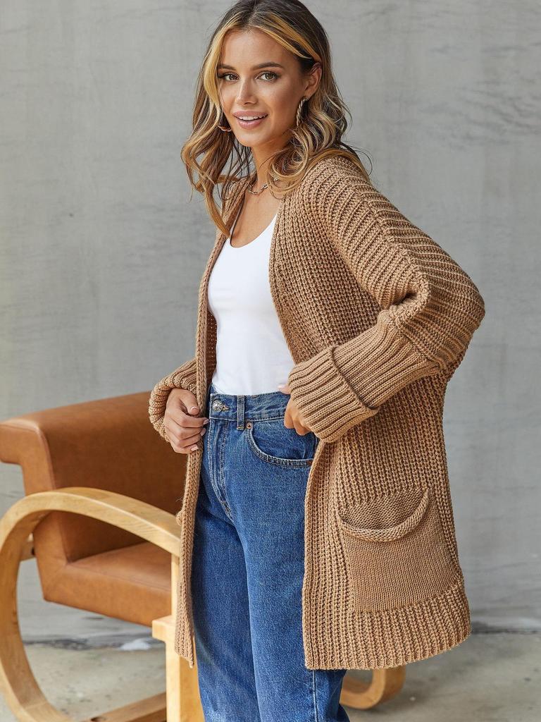Damen Strickjacke mit lockerem Strickmuster - Mittellang Übergröße, Lässiger Herbst-/Winterpullover