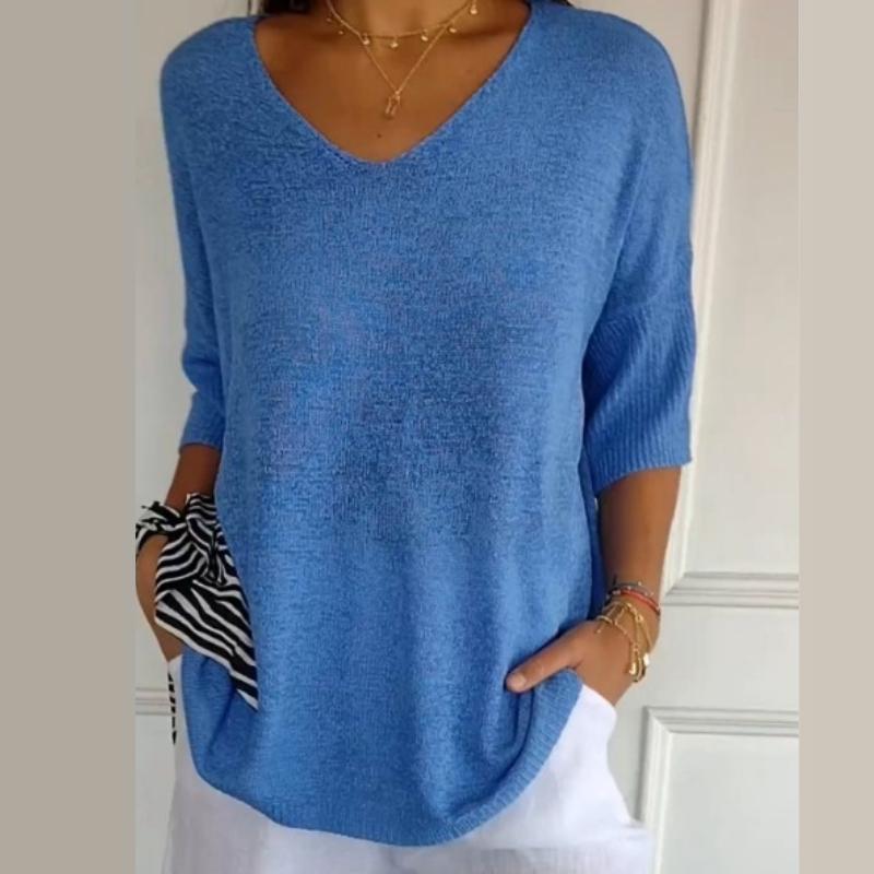 

QICED женские модные повседневные однотонные принты осень-зима с длинными рукавами и v-образным вырезом свободные свитера XXXXL синий