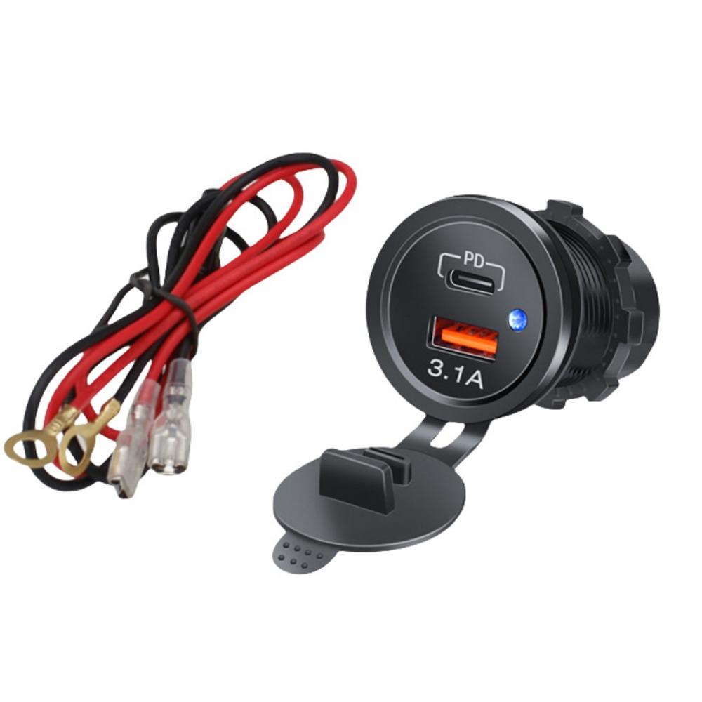 LED Light Car Charger 12V-24V Power Socket Adapter PD USB Outlet  RV