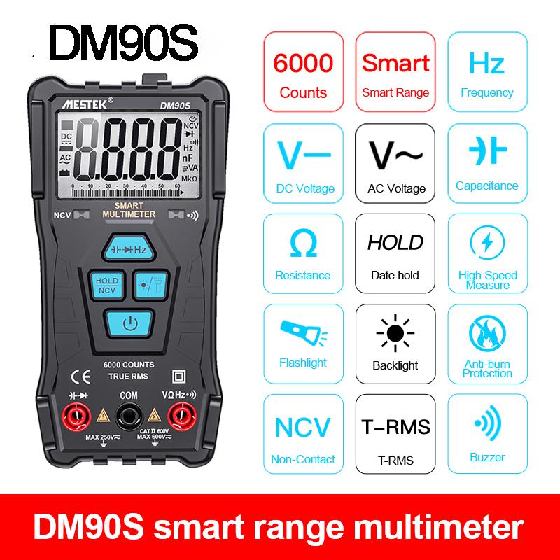 DM90A Mini Multimeters Digital Multimeter Auto Range Tester Multimetre 6000 Counts With Temperature Probe Multitester