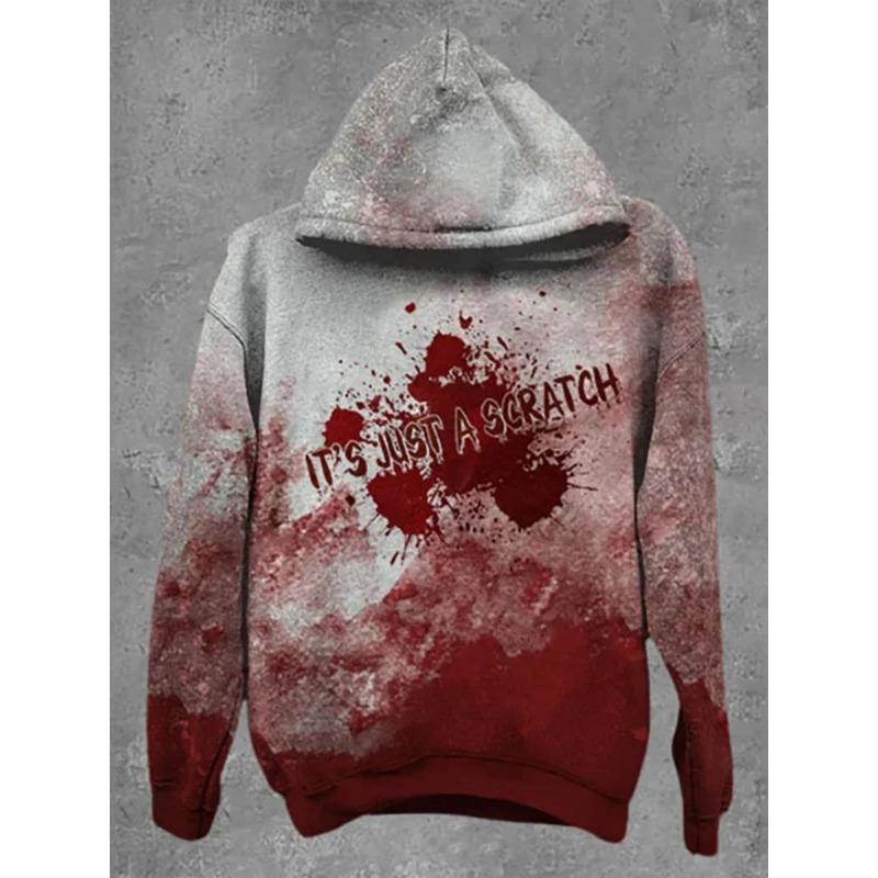 Bloody Letter Patterns Printed Sweatshirts Hoodies For Men Clothes I'm Fine Blood Stained Y2k Top Pullovers Spring And Autumn Boy Tees Clothing