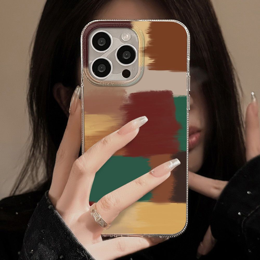 Retro contrasting splicing 14/13 large hole 15 suitable for iPhone17promax Apple 16IMD feather yarn mobile phone case