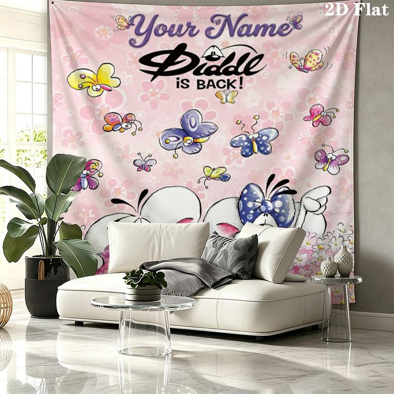 Diddl Custom Name Wall Tapestry Aesthetic Wall Hanging Printed Fabric Blanket Decorative Tapestries for Bedroom Living Room Home Decor