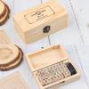 Kawai Stationery Wooden Seal Set Multi Functional Uppercase Alphanumeric Material Printing with Box and Ink Pad School Supplies