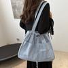 Large Capacity Denim Tote Bag Leisure Canvas Bucket Bag Oxford Drawstring Shoulder Bag  Students