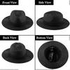Straw Hat Ladies Summer Beach Sun Hat Wide Brim Fedora, Black