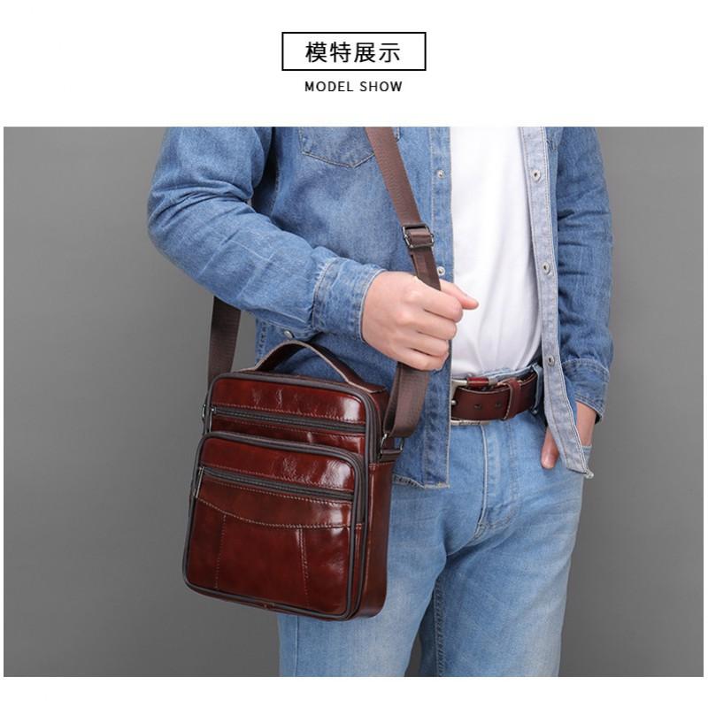Fashionable Luxurious Men's Leather Single Shoulder Small Toe Bag With Layered Cowhide Men European American Retro Crossbody