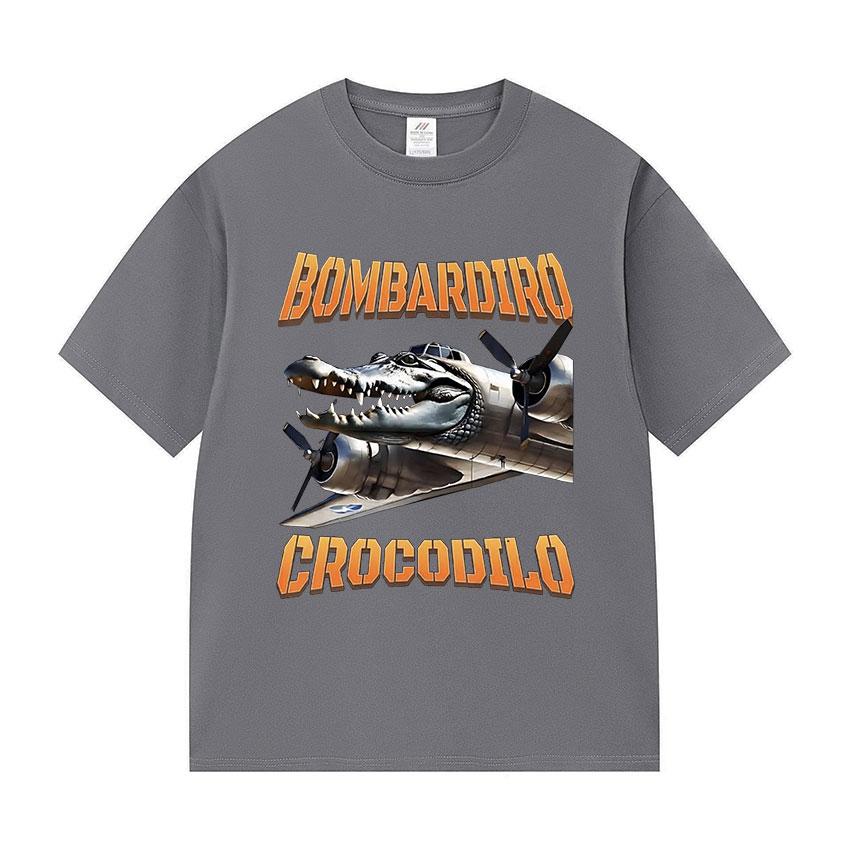 Bombardino Crocodile Funny Meme Plane Bomber print TShirt Men fashion O-Neck short sleeve t shirt Unisex summer pure cotton Tees