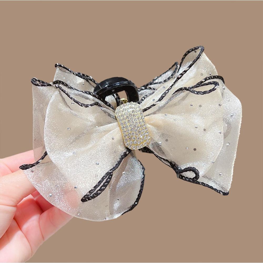 Sweet Mesh Tulle Big Bow Hair Claw Clips for Women Solid Colours Elegant Bowknot Ponytail Clip New Headdress Accessories