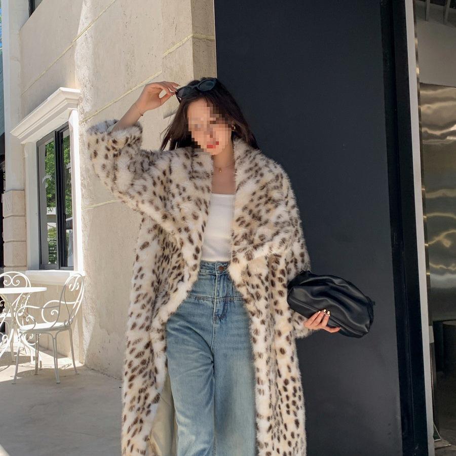 

2025 Plus Size Women s Leopard Print Mink Coat - Large Lapel, Loose Fit, Warm Eco Fur Large