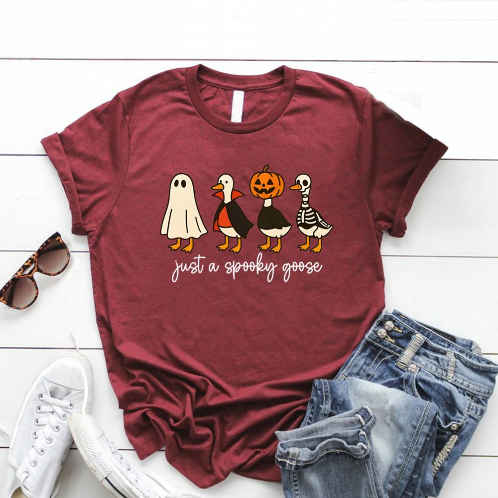 Just A Spooky Goose Tshirt Funny Halloween Goose T Shirt Unisex Women Short Sleeve Graphic Tees Cute Horror Tshirt Halloween Gift
