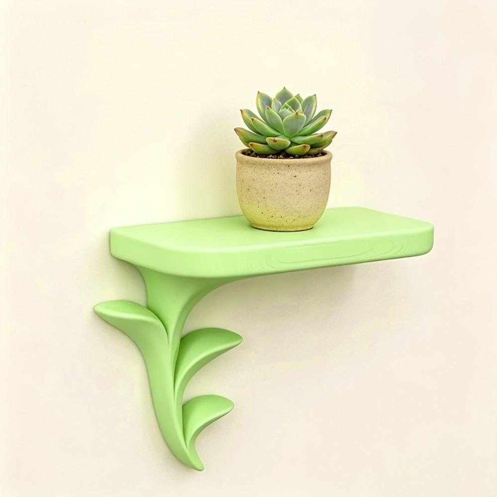 Plastic Sprout-Shaped Floating Wall Shelf Plant Style Decorative Shelf Scene Arrangement