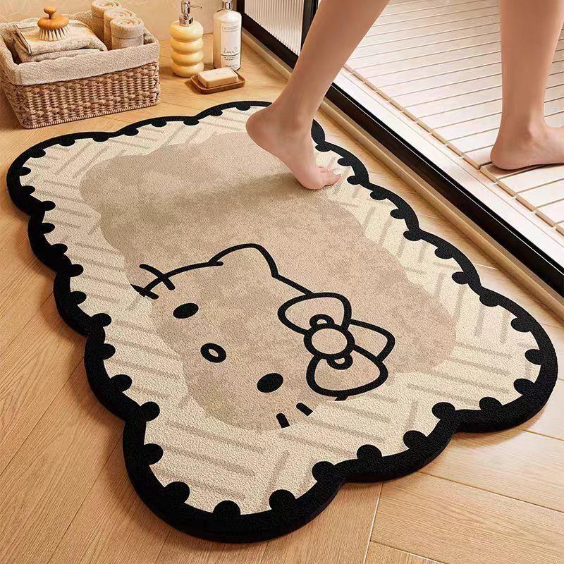 Hello Kitty 5D Cartoon Print Diatom Mud Quick-Dry Bath Mat 40x60cm (Thickened Crystal Velvet)