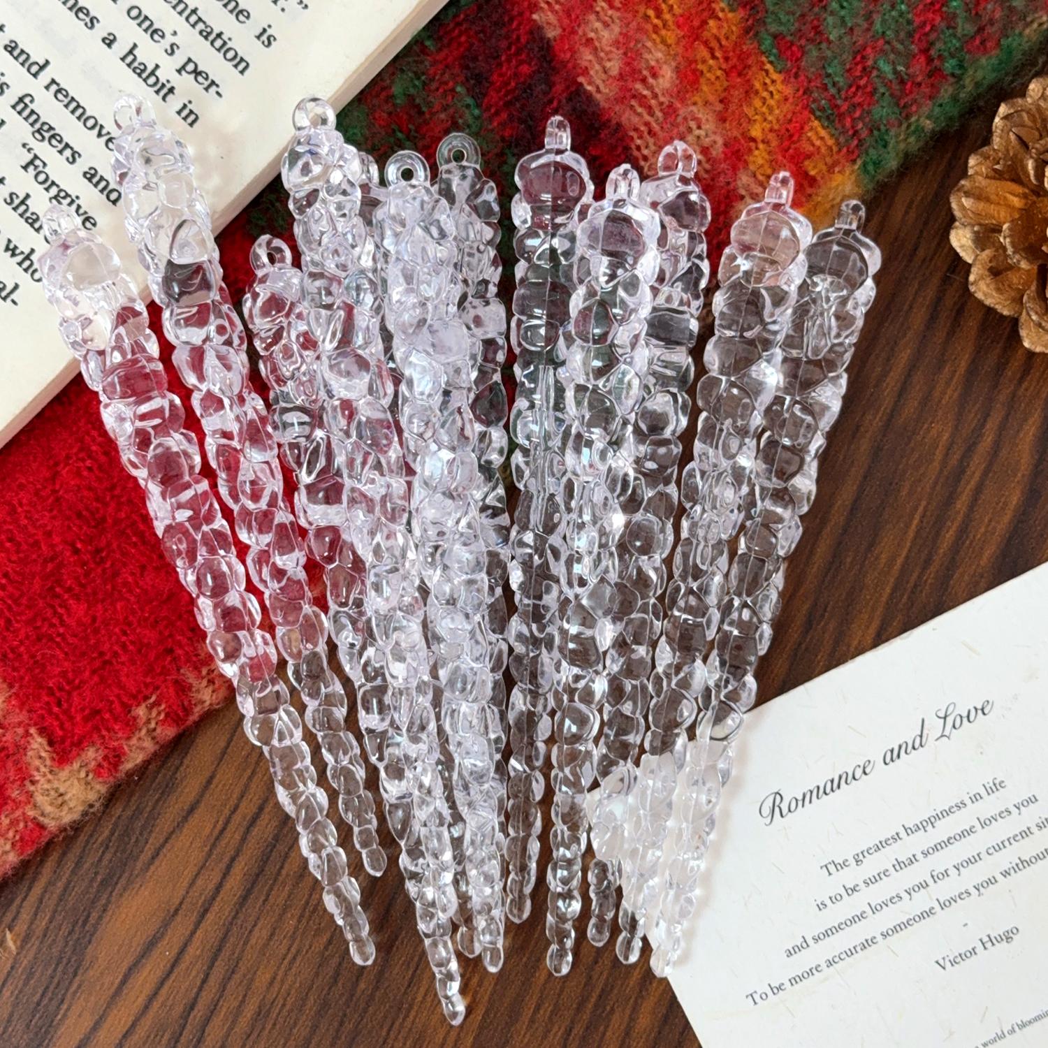 

12-60pcs Clear Christmas Crystal Icicle Pendants Xmas Tree Winter Party Supplies Acrylic Ice Cone Hanging Drops Ornaments Decor 12pcs(1bag) прозорий