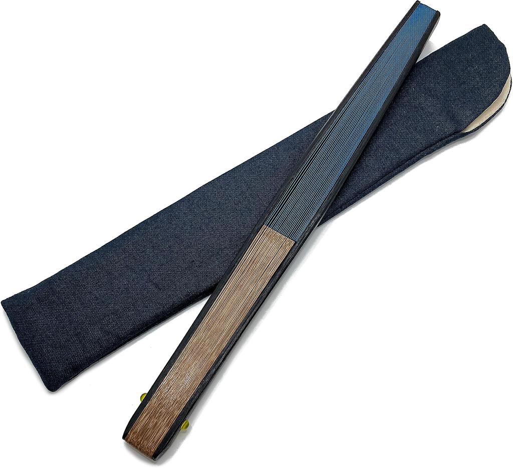 Large Folding Fan Set with Side Lacquer Paper Fan and Fan Bag Gold Side [Hana Kanzashi] Men's Finish, Fan, Case, (22cm) [Colored Lacquer, Blue, 262]