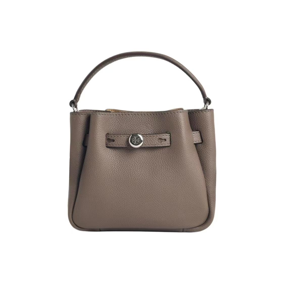 

Tory Burch Romy Classic Logo Bucket Bag Leather Tote Mini Women Bags Gray 179988-250 Basic Set (Bag+Dust Bag)
