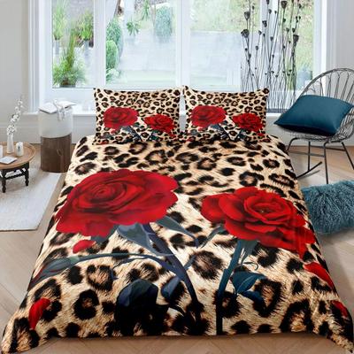 Leopardenmuster Bettbezug Set Queen Gepard Bettwäsche Sets Geometrischer Bettdeckenbezug Afrikanische Safari Tier Steppdeckenbezug Raumdeko