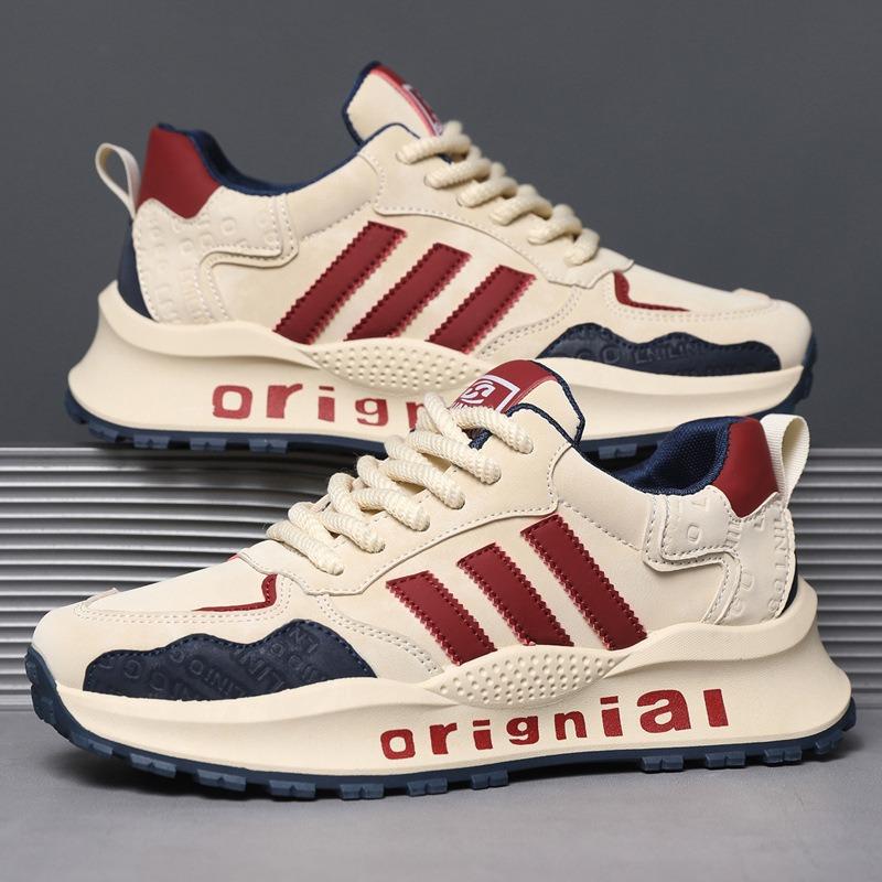 Spring and summer men's lace-up platform casual shoes leather fashion trendy shoes flat heel outdoor sports shoes