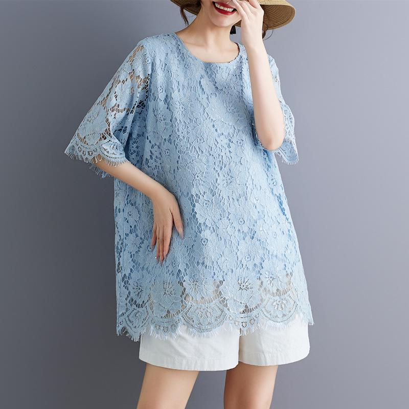 

2026 Multicolor Artistic Plus Size Lace Top for Women Plus Size синій