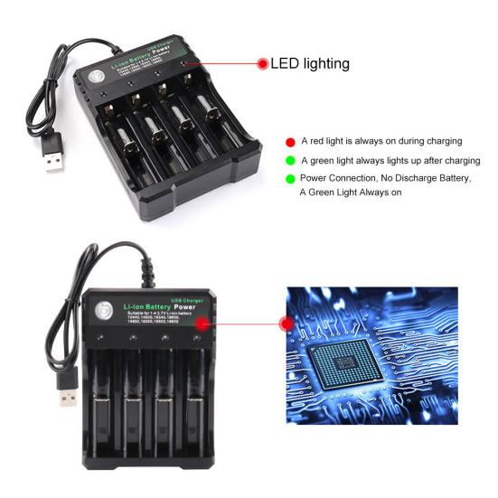 Universal Smart Rechargeable Li-ion Battery Charger for 18650 18500 16340 14500