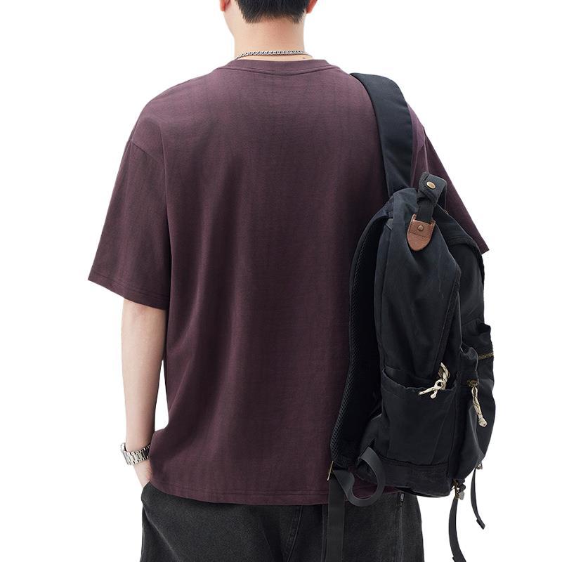 New Summer Short-sleeved T-shirt for Men's Japanese Retro Loose Five-point Sleeve T-shirt Round Collar