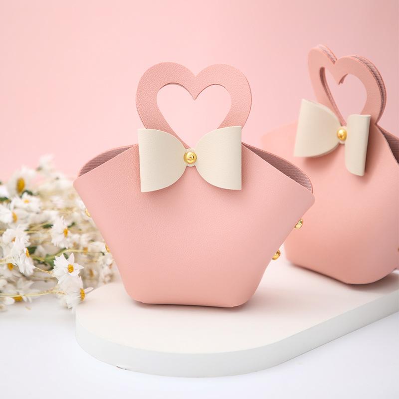 10/20PCS Leather Gift Bags Bow Ribbon Packaging Bag Wedding Favour Distributions Bags Christmas Candy Packaging Box Mini Handbag