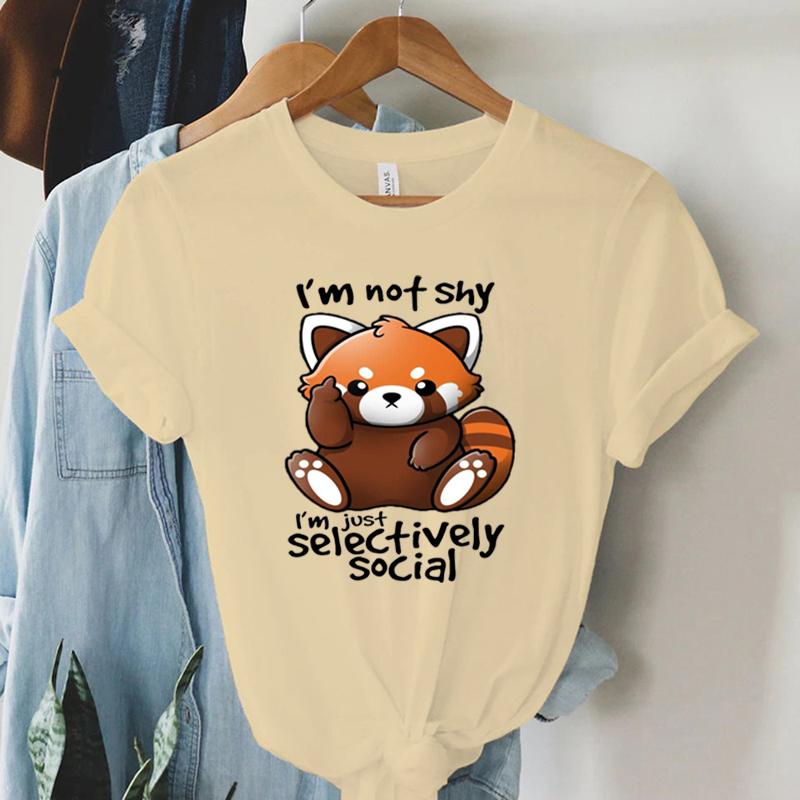 Print Trend Style TShirt Im Not Shy Im Just Selectively Social Womens Cute Panda Oversized T Shirt for Women Y2k Clothing