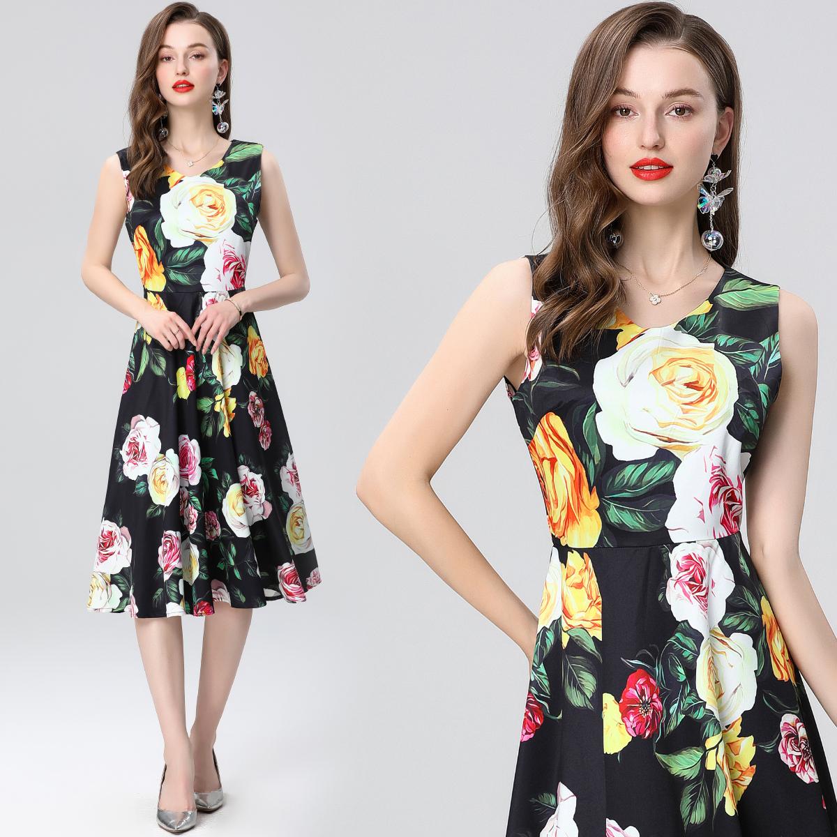 

Летние женские элегантные без рукавов с цветочным принтом длинные миди-топы для вечеринок XXL