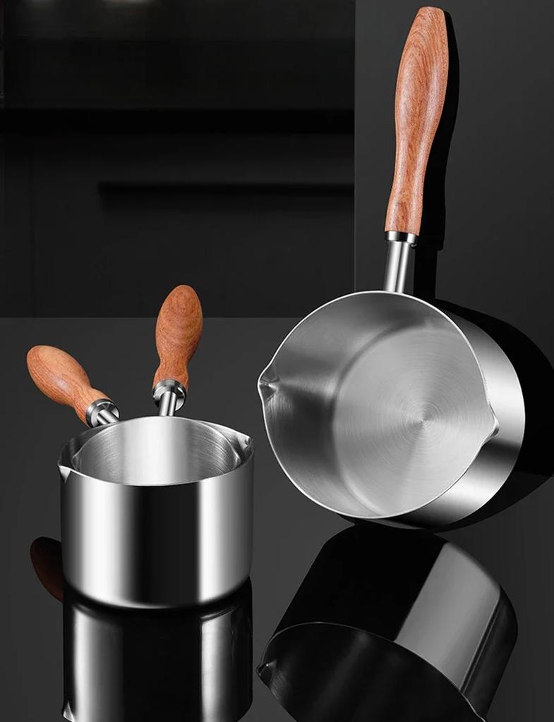304 Stainless Steel Mini Soup Pot with Wooden Handle Condiment Sauce Pan Small Saucepan for Making Sauces Heating Milk Kitchen