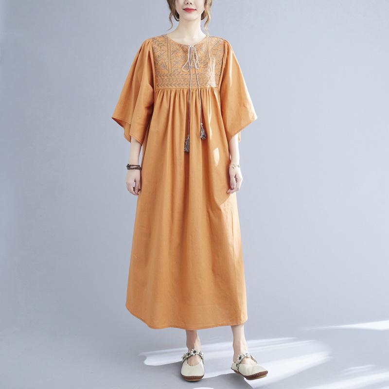 2025 Summer Plus Size Elegant Women's Ethnic Embroidery Ruffle Sleeve Dress