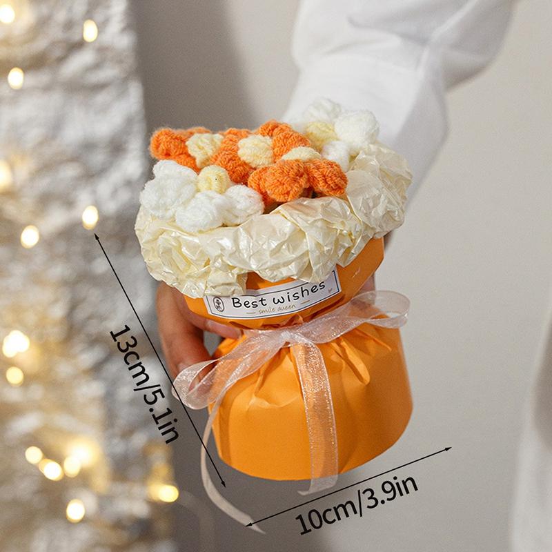 Crochet Puffs Rose Bouquet Finished Product Handmade Artificial Flower Decorations Valentine Mother Day Festival Souvenirs Gifts