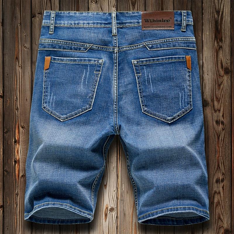 Summer Thin Denim Shorts for Men, Business Straight Leg Elastic Five Inch Mid Length Pants, Light Blue Casual Trendy Horse Pants