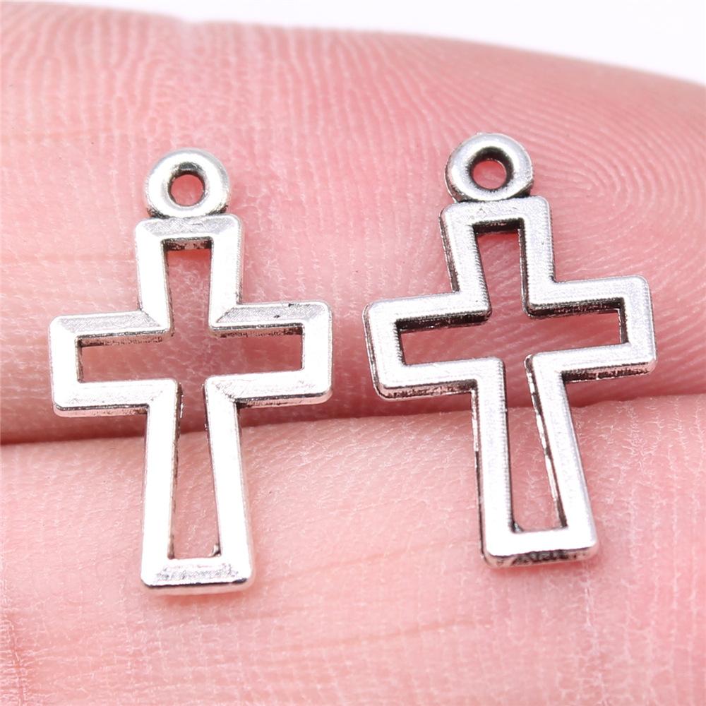 40pcs Tibetan Bronze Silver Color Pendants Antique Jewelry Making DIY Handmade Craft Small Cross Charms For Jewelry Making