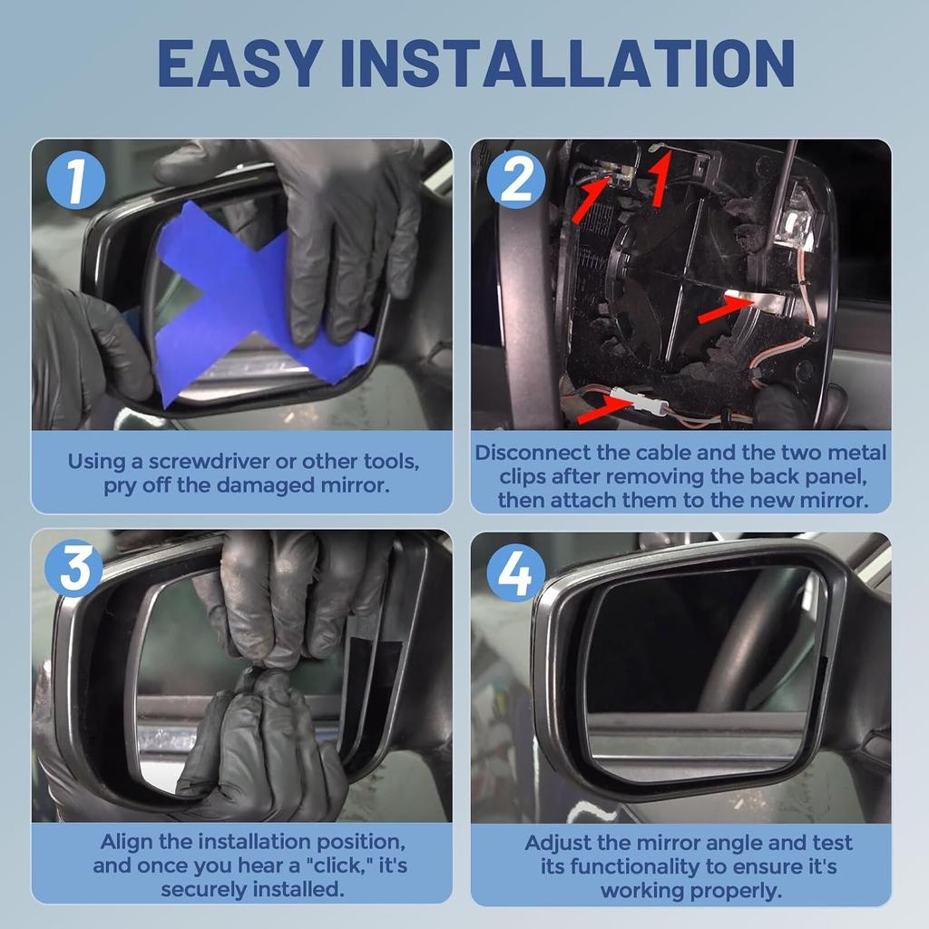 Passenger Right Side Mirror Glass - Compatible with Jeep Vehicles - Compass 2017-2025, Cherokee 2014-2023, with Heated/Blind Spot Detection, Without