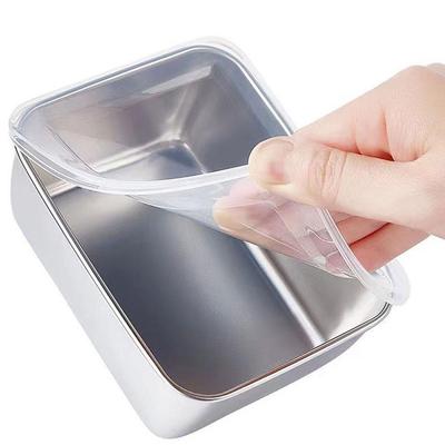 Boîte de conservation alimentaire pour réfrigérateur en acier inoxydable avec couvercle en plastique Boîte de conservation fraîcheur Boîte pour préparer les aliments Conservation de la fraîcheur Boîte de pique-nique