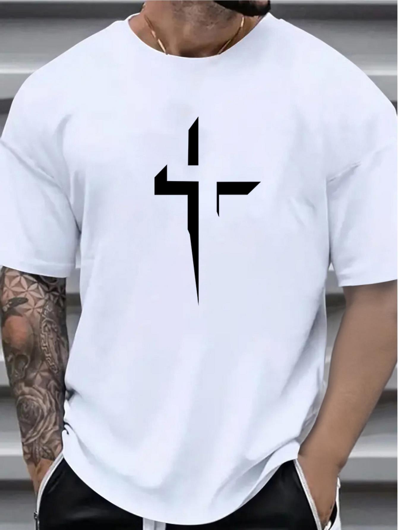 Cotton T-shirt - Soft Breathable Everyday Tee with Bold Black Cross Graphic M