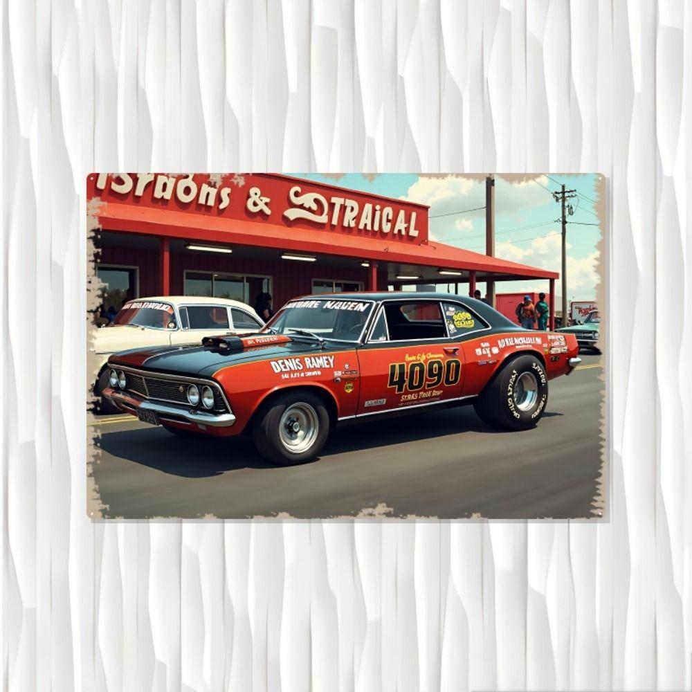 Vintage Metal Car Sign Decor Gift For Auto Lovers Garage Wall Art