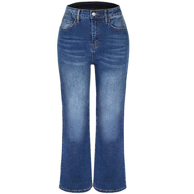 Kadın Yüksek Esnek Denim Kot Bayan Günlük Düz Pantolon Tam Boy Pantolon Pantalones de mujer