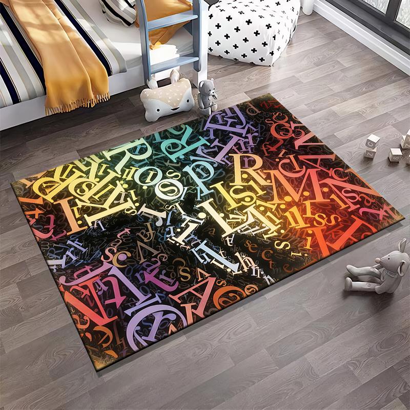 Colorful Artistic Alphabet Print Carpet for Living Room Decor Suitable for use as an anti-slip for living room bedroom sofas