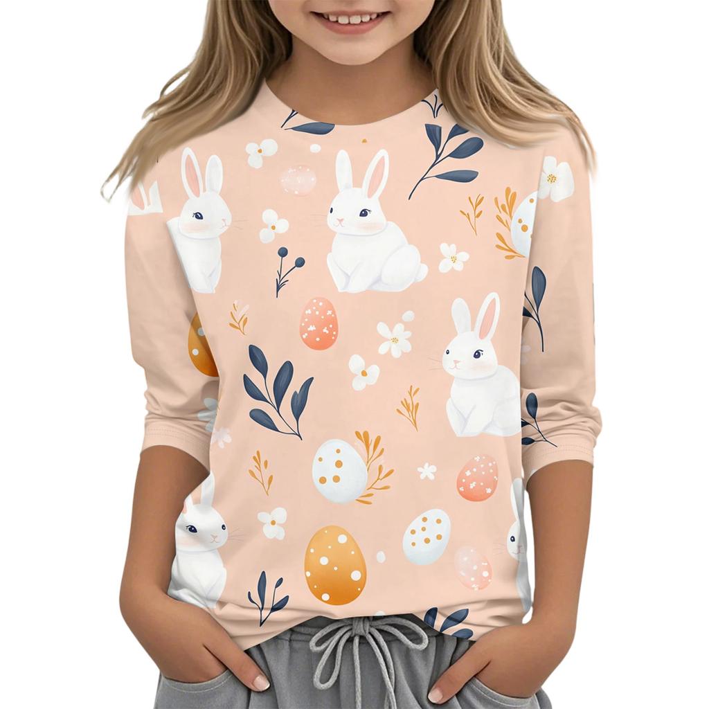 Haut T-shirt Mode Décontracté Enfant Manches Sept-Quarts Col Rond