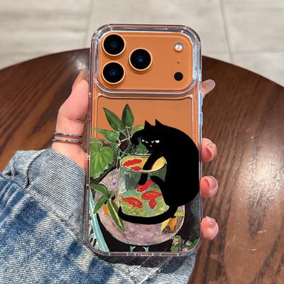 Cool Cat Transparent Case For iPhone 16 Pro 15 14 13 12 11 17 Pro Max 7 8 Plus XS 16E Silicone Shockproof Clear Soft Cases Cover
