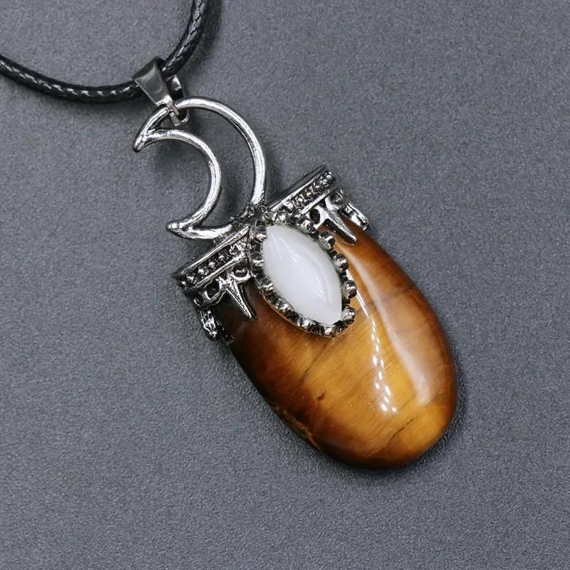 Natural Stone Crystal Quartz Amethyst Necklace Natural Stone Wall Hanging Moon Stone Pendant Necklace for Women Party Jewelry